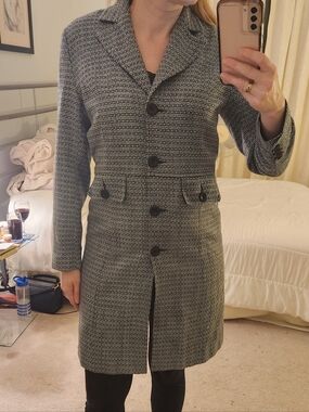 Women’s Blue Patterned Pea Coat - Classic Button Front